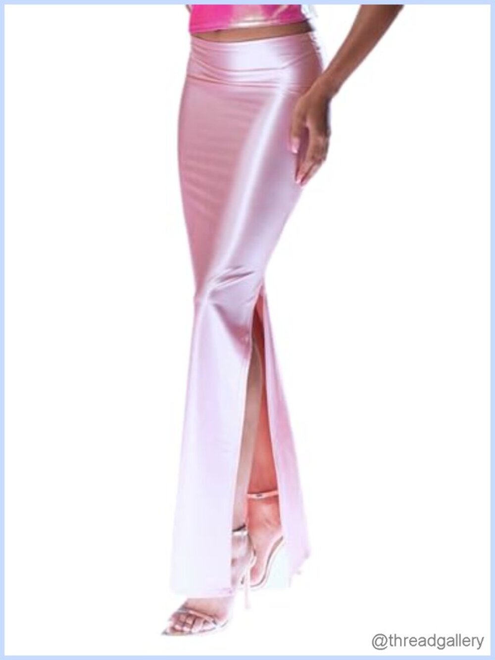 Satin Silk Maxi Skirt High Slit A-Line Dressy Formal
